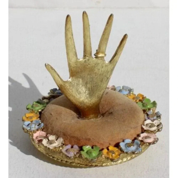 Vintage 1970s MCM Flower Mini Hand Figurine Ring Trinket Dish Pin Cushion Dish - Picture 2 of 3